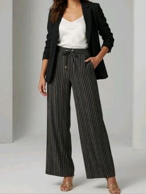 NEW Michael Michael Kors Gold Chain Print Palazzo Pants Wide Leg Preppy Navy M